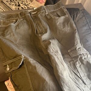 Women’s Green Cargo Pants with Stitch Detailing